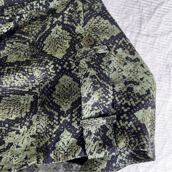 Anthropologie Rachel Tunic Dress Women Small Green Black Snakeskin Print Shift - Picture 6 of 16